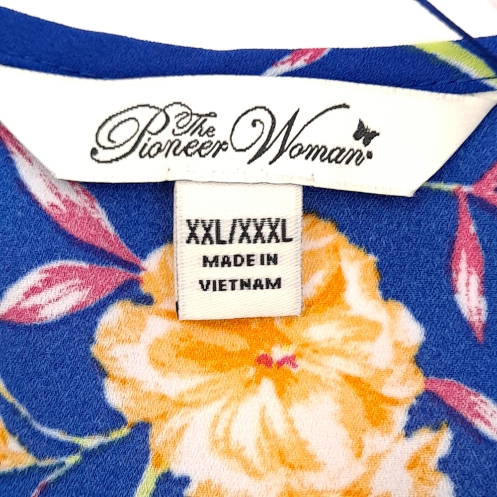 Pioneer Woman Open Front Printed Duster Enamel Blue Floral Plus Kimono - 2X/3X - Picture 9 of 12